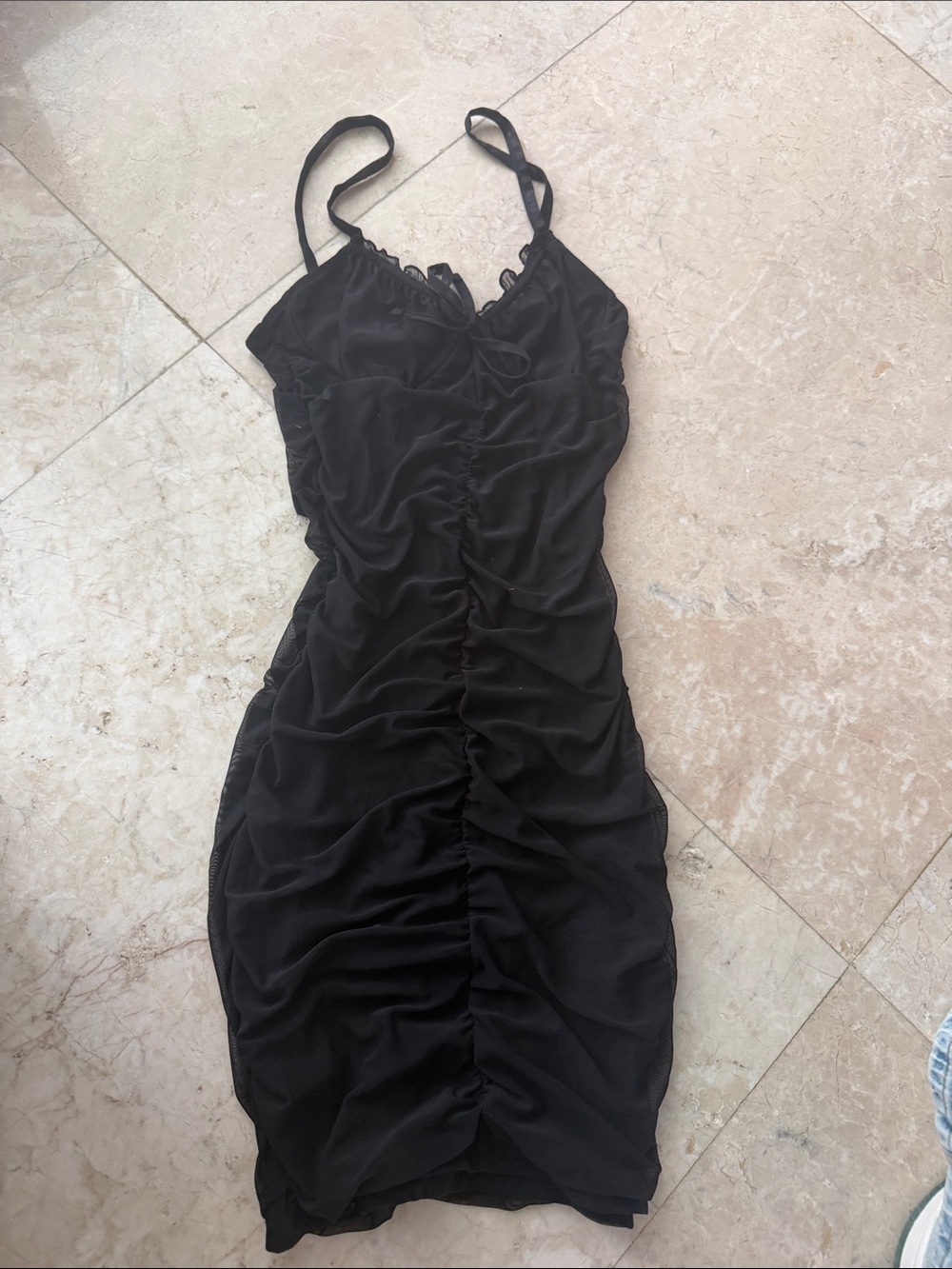 Divided Black Ruched Mini Slip Dress